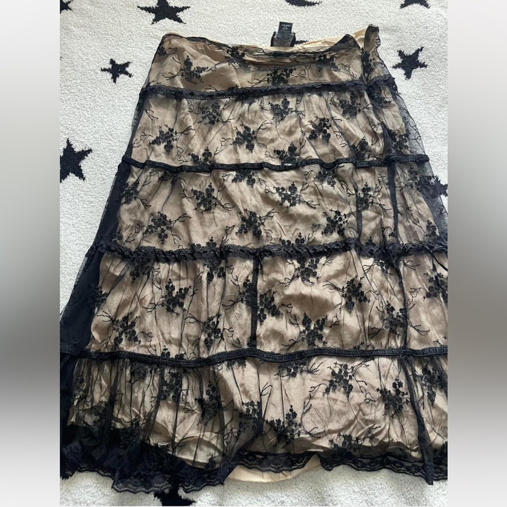 Angie Black and Tan Floral Lace Midi Skirt